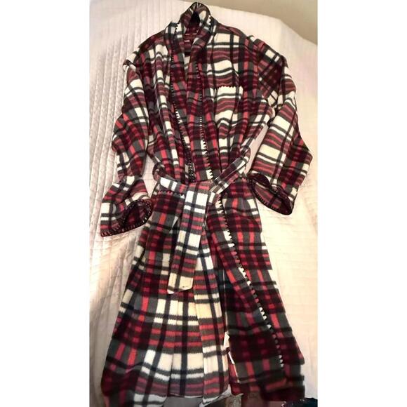 Vintage Nordstrom Men's Plaid Fleece Robe with Belt - Picture 1 of 15